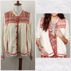 Free People Embroidered Raw Trim Button Down Top